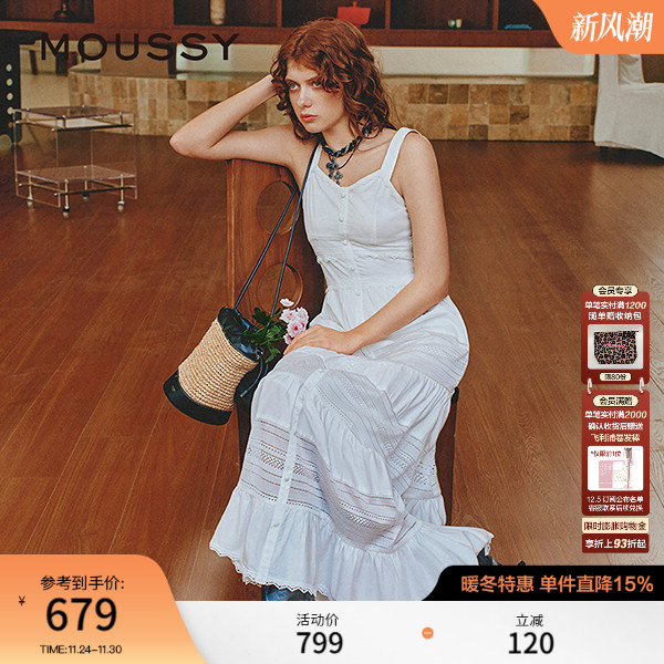 MOUSSY 秋季新品波西米亚风度假吊带连衣裙女028ISZ33-1301