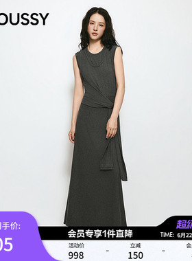 MOUSSY 2026夏季新品优雅淑女风系带垂感长款连衣裙028JSA83-1002