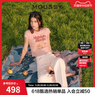 复古玫瑰印花正肩短袖 T恤028HSQ90 2024初夏新品 MOUSSY 1711