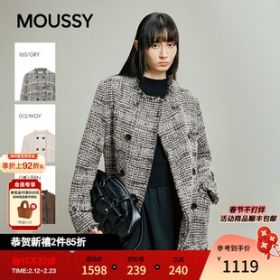 moussy秋季新品通勤风格纹撞色毛边小香风外套028IAA30-1043
