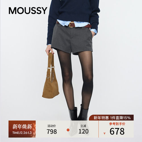 MOUSSY 2026早春新品简约通勤风经典纯色修身短裤女010IA331-6441