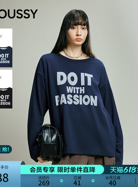 MOUSSY 春春新品美式复古字母印花圆领长袖T恤028IAB90-1014