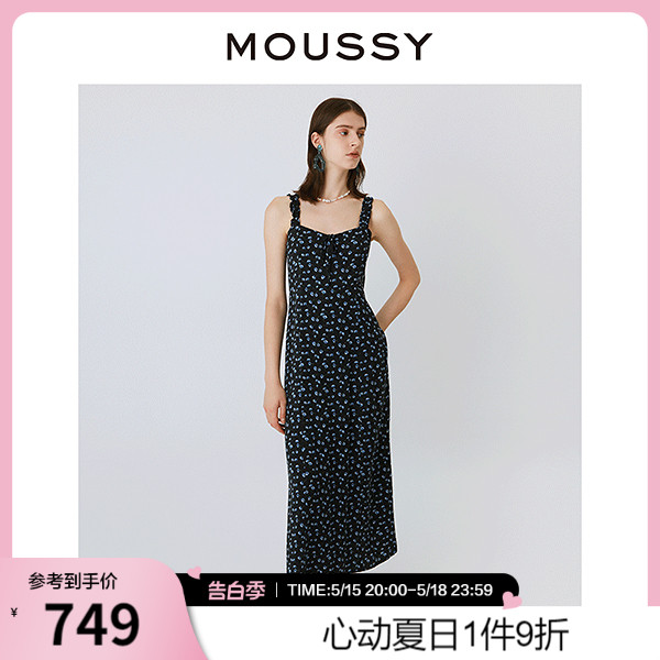 moussy度假风碎花吊带休闲连衣裙