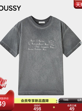 MOUSSY潦草小狗系列2026夏季新品复古做旧风字母T恤028JSZ01-1013