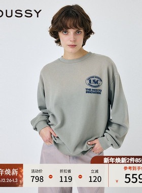MOUSSY 2025春季新品创新之路宽松圆领做旧套头卫衣010ISL90-0871