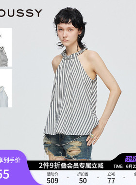 MOUSSY 春季新品法式度假风条纹挂脖无袖衬衫女028ISZ30-1241