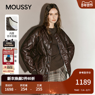 MOUSSY 2025冬季新品复古菱格圆领90羽绒夹克外套女028IAA30-1042