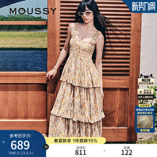 1891 田园风碎花吊带蛋糕连衣裙长裙028IAA33 MOUSSY 早春新品