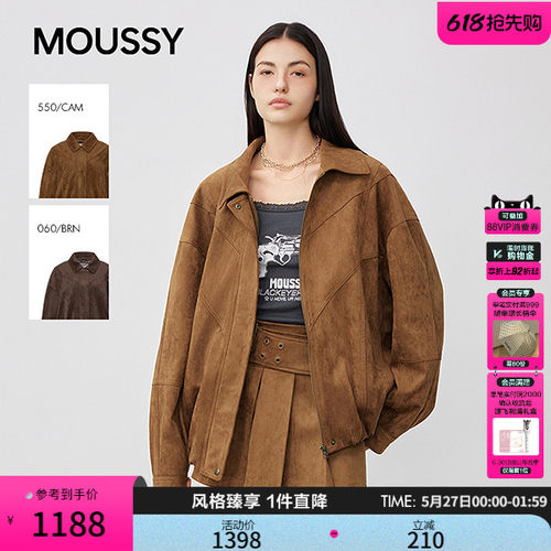 MOUSSY春季新品复古文艺风宽松翻领夹克外套女028IAA30-1032