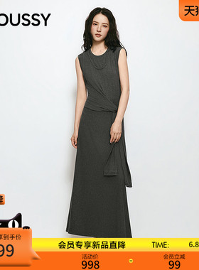 MOUSSY 2026夏季新品优雅淑女风系带垂感长款连衣裙028JSA83-1002