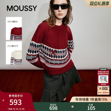 MOUSSY 2025冬季新品复古民族风花纹拼接撞色毛针织028IAA70-1611