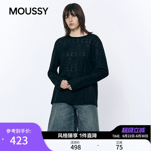 MOUSSY 2026春季新品慵懒性感暗纹圆领长袖针织衫女028JSC80-1022