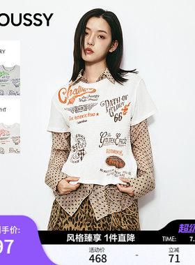 MOUSSY2026春季新品甜酷辣妹圆领字母印花修身短袖T028JSA90-1038