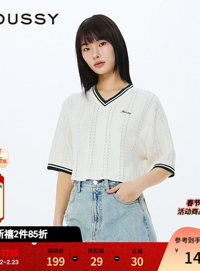 MOUSSY 夏季新品学院风通勤V领镂空刺绣针织衫010HSL70-0710