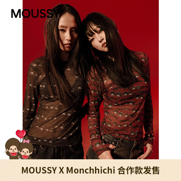MOUSSY&Monchhichi合作款 2025秋季新品修身长袖T恤028IAA01-1019