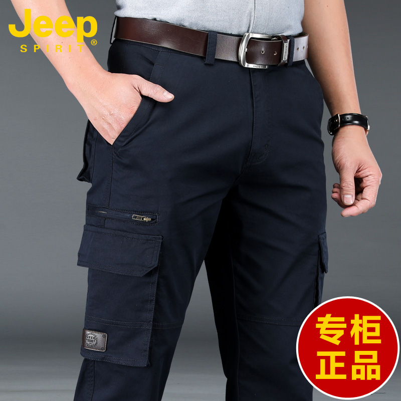 JEEP纯棉多口袋工装裤男装夏季薄款直筒休闲裤吉普旗舰店官方正品