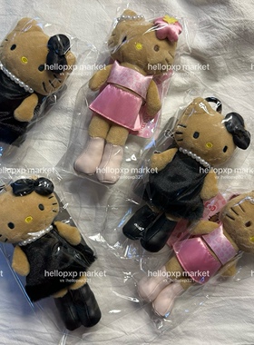 现货 日本Sanrio50周年限定Kitty NIC豹纹黑皮爱心扣长腿挂件吊饰