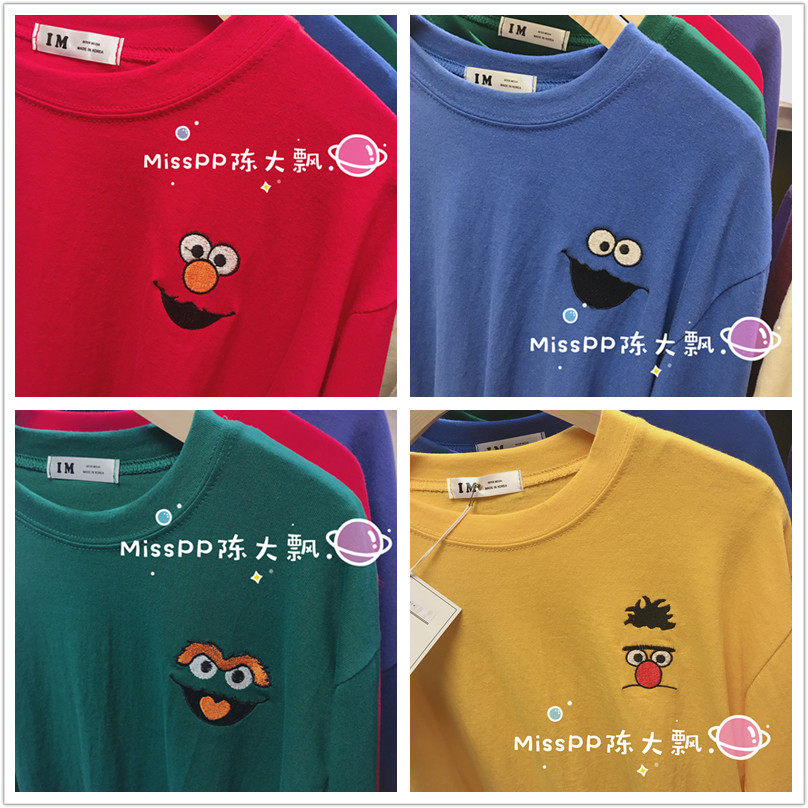 Korea brings enough Sesame Street elmo biscuit Oscar lovely Embroidery pattern Ladies Long sleeve T-shirt teein the Women's clothing/Boutique , T-shirt  category - from Buy2taobao.com to provide professional Taobao agent buy service