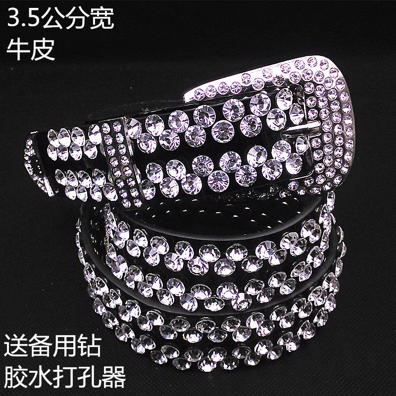 包邮真皮腰带镶钻裤带针扣皮带女士裤腰带镶嵌水钻百搭耐用时尚潮