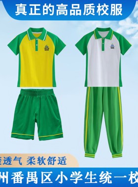 番禺区小学校服公立统一广州番禺教育纯棉短袖短裤绿色夏长裤套装