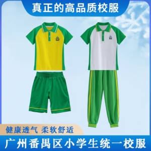 番禺区小学校服公立统一广州番禺教育纯棉短袖短裤绿色夏长裤套装