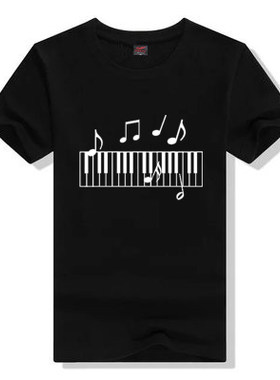音乐印花韩版纯棉圆领情侣夏装