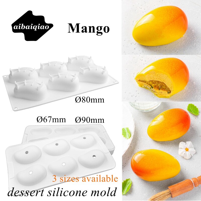 爱百巧 12连mango小芒果慕斯硅胶模具 6连法式甜点水果模茶歇西点