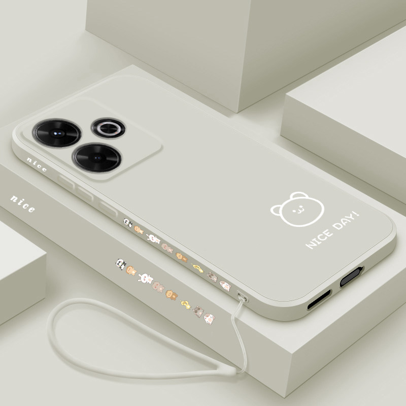 适用红米note13R手机壳新款redminote13R液态硅胶保护套小米n0te镜头全包防摔软壳13r男女生简约时尚线条小熊