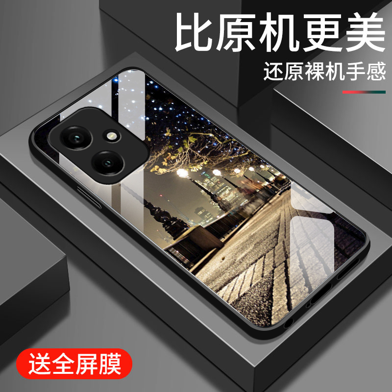 适用荣耀400手机壳新款华为honor400pro钢化玻璃镜面保护套镜头全包防摔硬壳DNN一AN00男女生DNP简约高级街景