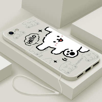 适用iPhone8手机壳新款苹果7plus液态硅胶6s软壳XR镜头全包Xsmax防摔se保护套iphone5s男女情侣创意卡通小狗