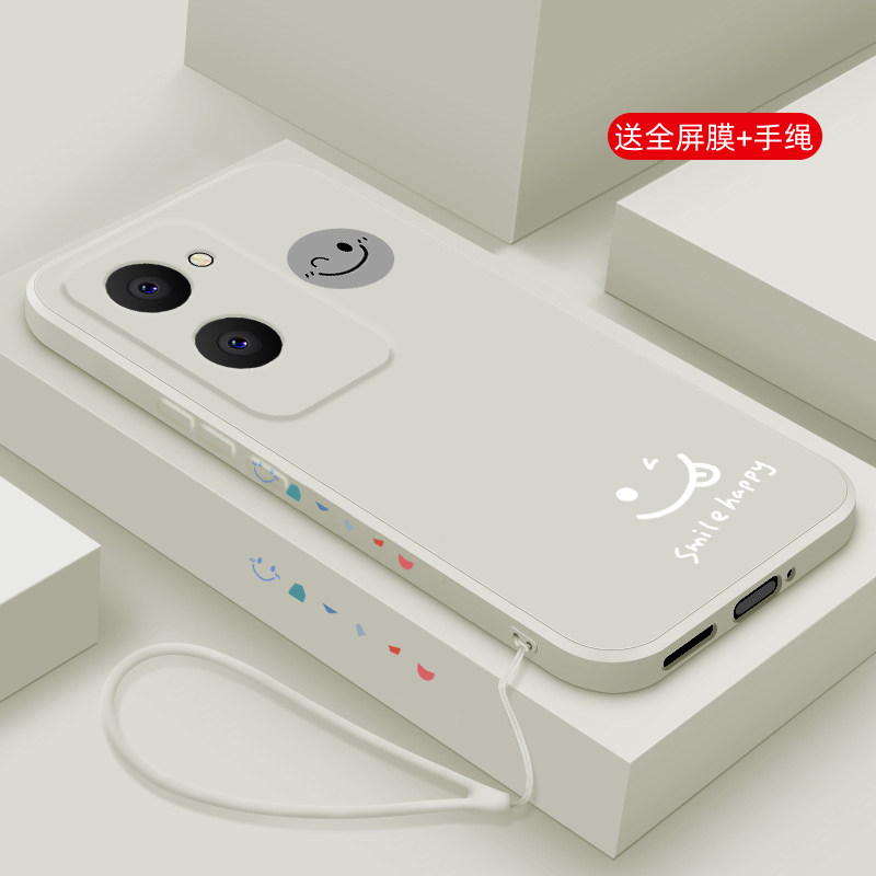 适用vivoy37手机壳新款y37m液态硅胶y36pro保护套vivo y36i镜头全包y36T防摔y36s软壳C潮男女生卡通网红笑脸