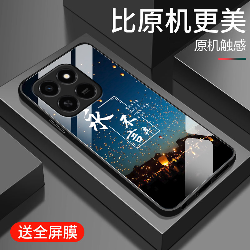 适用荣耀Play10T手机壳新款荣耀play10C钢化玻璃镜面保护套华为honor镜头全包防摔硬壳潮男女生简约时尚初心