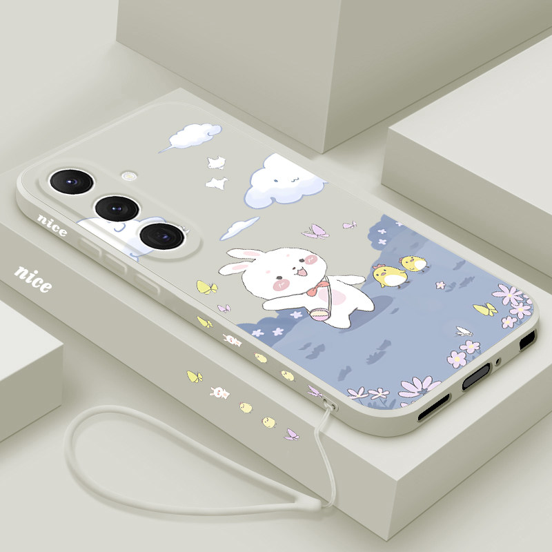 适用三星s24手机壳新款Galaxy S24+液态硅胶保护套男女生S24ultra全包防摔plus十超薄卡通可爱软边外壳兔子云