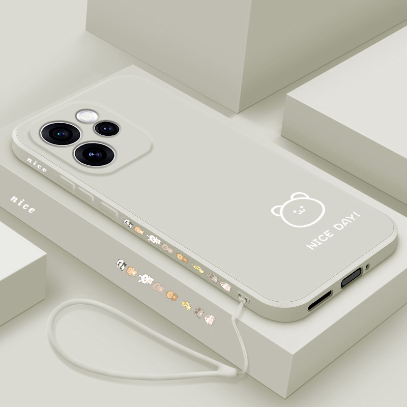适用opporeno15手机壳新款oppo reno15pro液态硅胶软壳reno15c镜头全包防摔保护套男女情侣简约卡通线条小熊