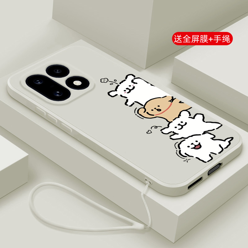 适用一加 16手机壳新品oneplus16液态硅胶磨砂软壳1+16镜头全包防摔超薄保护套男女情侣款网红卡通可爱招手狗