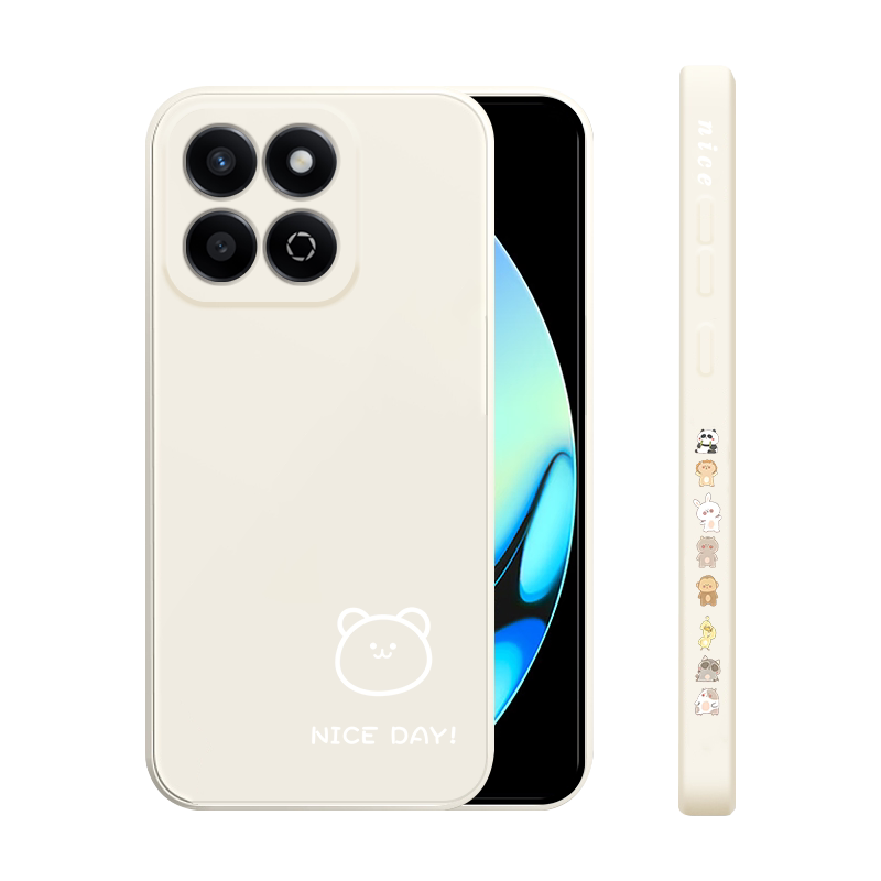 适用荣耀畅玩60plus手机壳新款honor畅玩60液态硅胶软壳50m镜头全包防摔保护套男女情侣网红简约卡通线条小熊