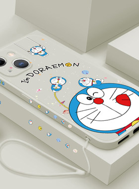 适用苹果14的手机壳直边液态硅胶iPhone14ProMax保护套14Pro卡通情侣可爱哆啦A梦十四Plus全包防摔男款5G女