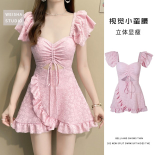 遮肉显瘦少女学生甜美保守高级感泳装 绝美泳衣女2026新款 连体裙式