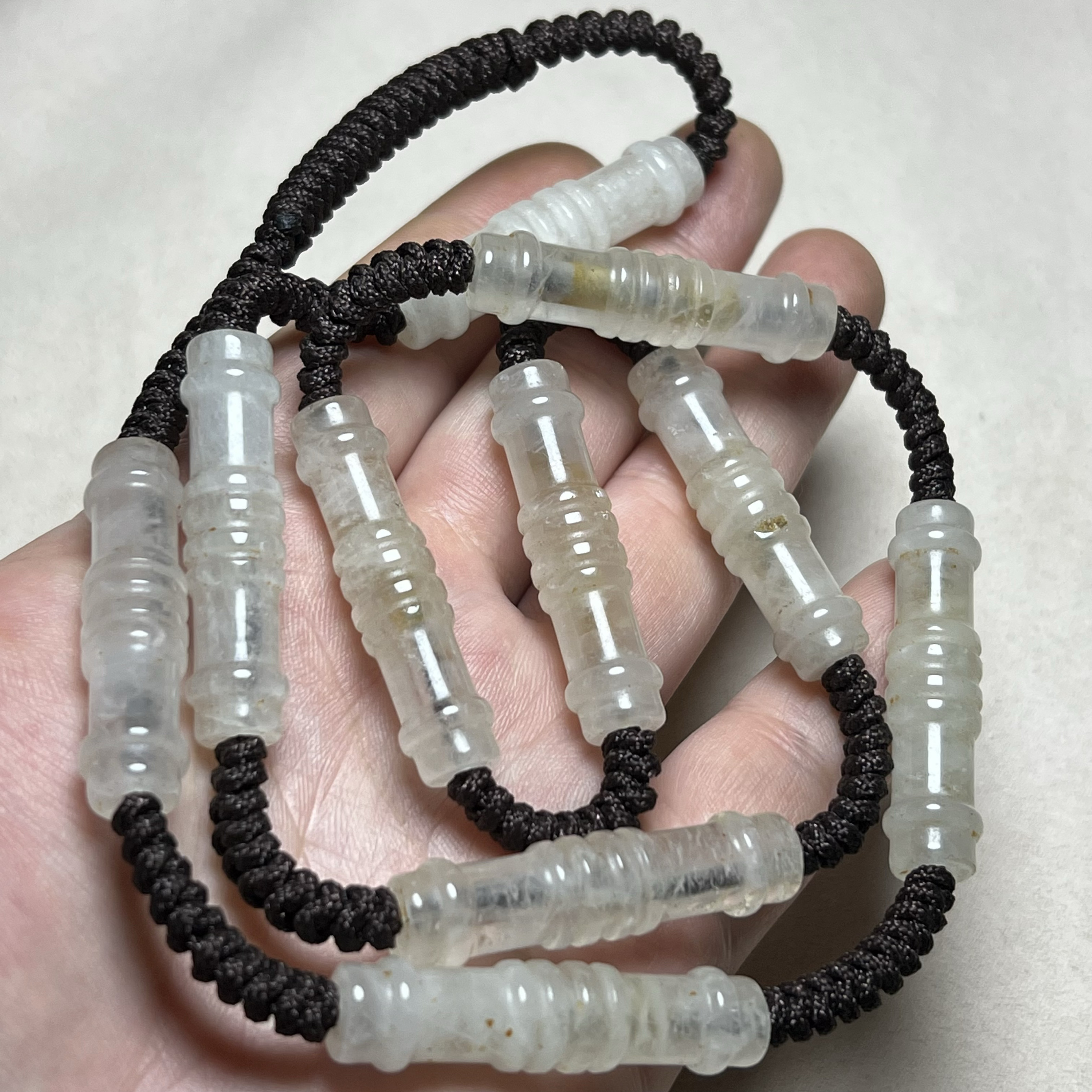 尼泊尔老水晶多棱竹节管珠项链毛衣链水晶长管老珠子散珠项链配珠