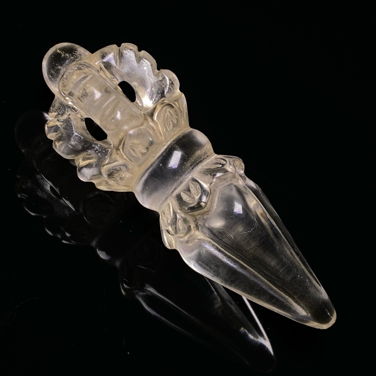 古玩文玩天然白水晶金刚杵雕刻把玩件老水晶降魔杵法器挂件吊坠