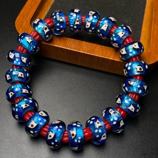 古玩文玩回流流光溢彩大孔花琉璃算盘珠手链单圈手串