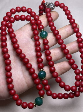尼泊尔手工古法雪巴牛血红琉璃圆珠多圈手串佛珠项链108雪巴手链