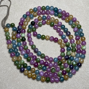 古玩文玩糖果色玉石散珠串彩红碧玺色圆珠多圈手串手链项链配珠