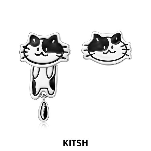 KITSH奶牛猫不对称耳钉原创耳饰