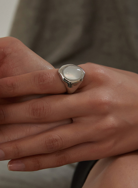 KITSH黑白玛瑙宽面戒指中性小众ins简约大气甜酷气质个性戒圈戒环