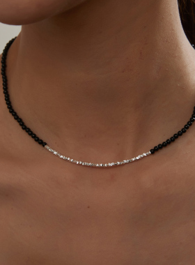 KITSH黑玛瑙碎银s925纯银项链女