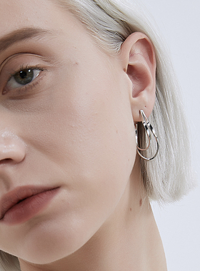 KITSH 双层不规则线条扭扭耳钉女冷淡风饰品几何耳环银色高级耳饰