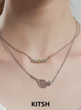 KITSH 网球拍锆石双层项链女小众原创设计运动风饰品轻奢锁骨链