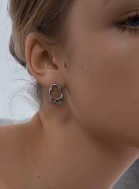 KITSH水波流线感耳钉小众ins欧美简约冷淡风潮酷简约个性耳环耳饰