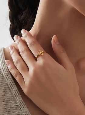 KITSH鸢尾花锆石开口戒指小众ins简约风气质精致复古通勤戒圈戒饰